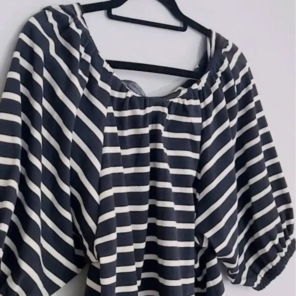 J.Crew Blouse Cropped Striped Black Size S Lightweight Coastal Travel